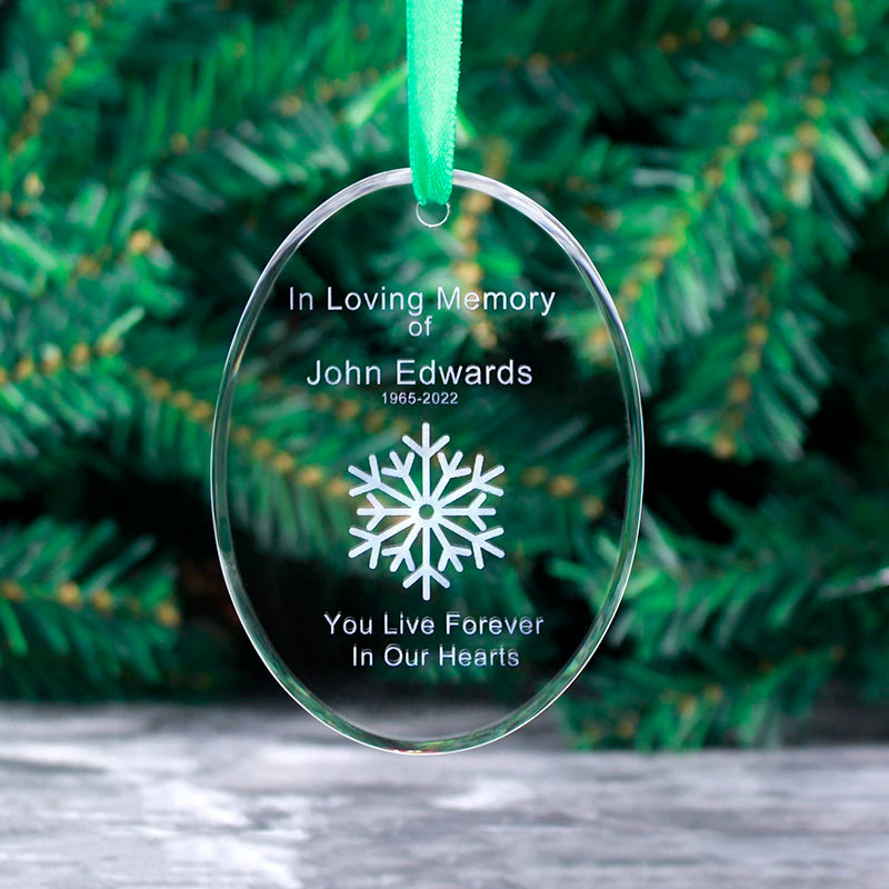 Beveled Oval Shape Crystal Memorial Ornament Christmas Tree Hanging Ornament Glass Photo Sympathy Gifts