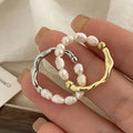 Popular Ins Style Freshwater Small Pearl Ring Fashion Jewelry Women Gentle Style Simple Layering Ring for Gift