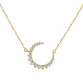 Korean Style 925 Sterling Silver Half Moon Necklace Trendy Inlaid Zircon Diamond Moon Pendant Women's Fashion Jewelry