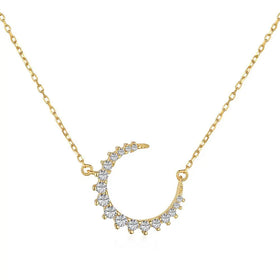 Korean Style 925 Sterling Silver Half Moon Necklace Trendy Inlaid Zircon Diamond Moon Pendant Women's Fashion Jewelry