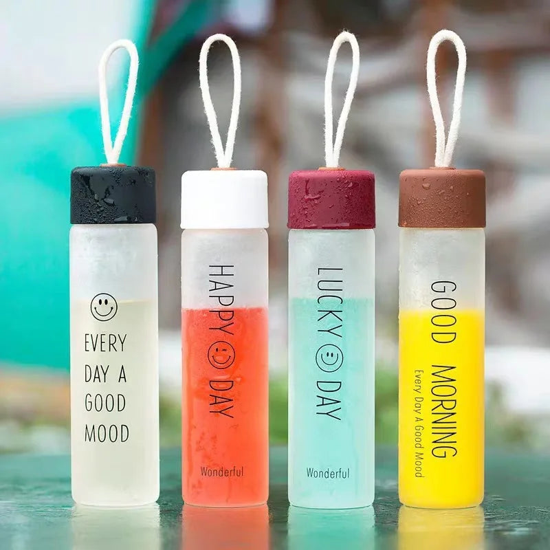 2021 Top Selling Sustainable Student Rope Handle Tea Cup Glass Frosted Creative Gift Bottle
