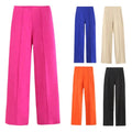 OEM Wholesale Breathable Anti-Wrinkle Elastic Waist High Autumn Solid Color Straight Women's Suit Pants ODM