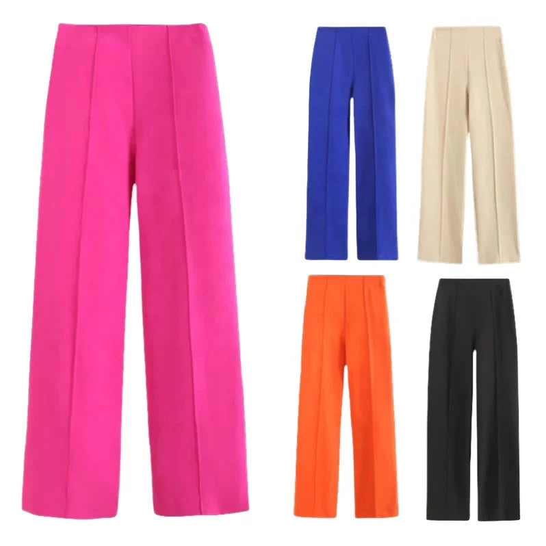 OEM Wholesale Breathable Anti-Wrinkle Elastic Waist High Autumn Solid Color Straight Women's Suit Pants ODM