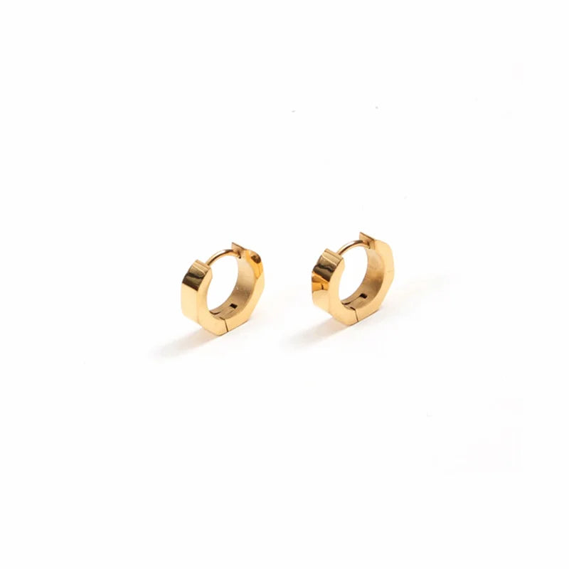 Tarnish Free PVD Gold Plated  Geometric Hexagon Stainless Steel  Huggie Hoop Earring Trendy Jewelry Gold Jewelry