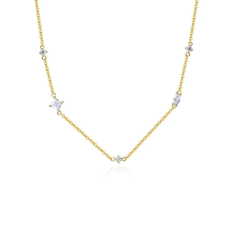 INS 925 Sterling Silver Necklace Geometric Shaped Multiple Zircon Gold Plated Chain Necklaces for Women