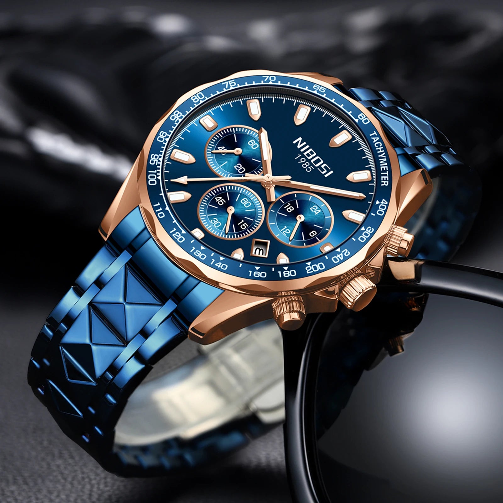 NIBOSI 2611 Fashion Design Stainless Steel Band Wristwatch Men Watch Luminous Chronograph Quartz Watch