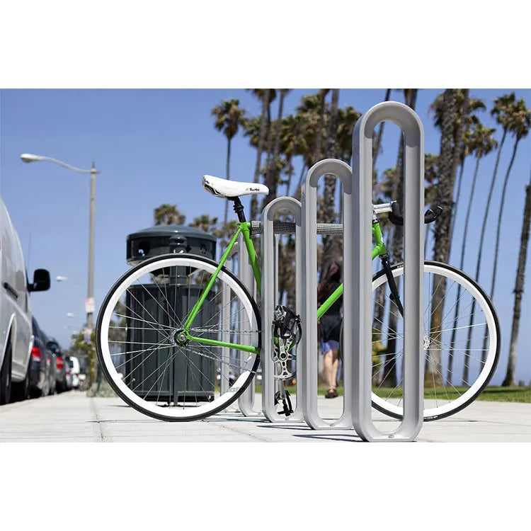 Outdoor Modern Cycle Stand Street Public Metal Vertical Bike Storage Stand Outside Roadside Steel Bicycle Parking Rack with Lock