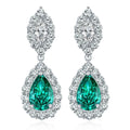 High Fashion 925 Sterling Silver Jewelry 7*11MM Pear Iced Cut Synthetic Paraiba Tourmaline Gemstone Halo Drop Earrings