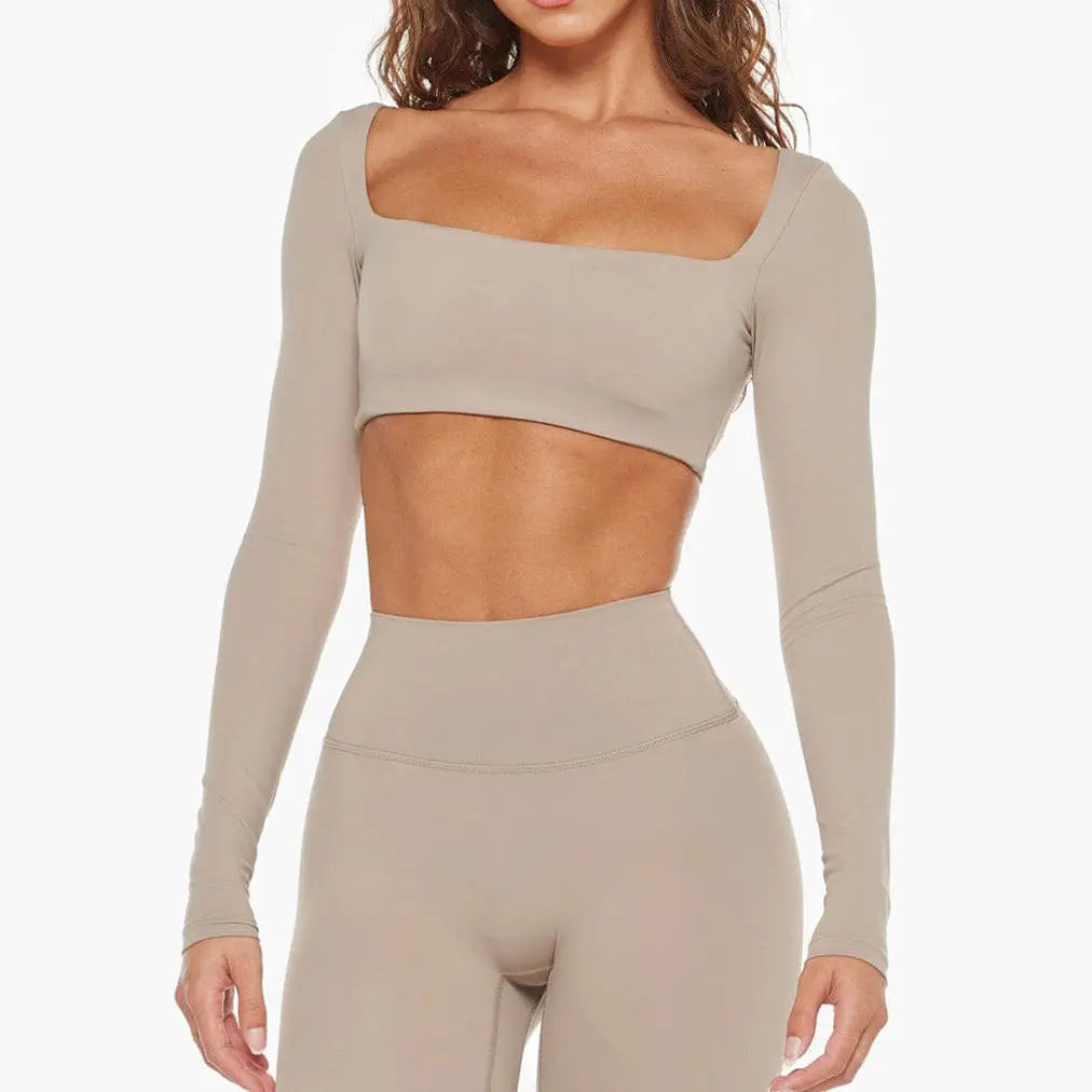 L230170 Clothing Manufacturers Custom Slinky Women Scoop Long-Sleeve Crop Top Square Neck Long Sleeve Design Women Crop Top