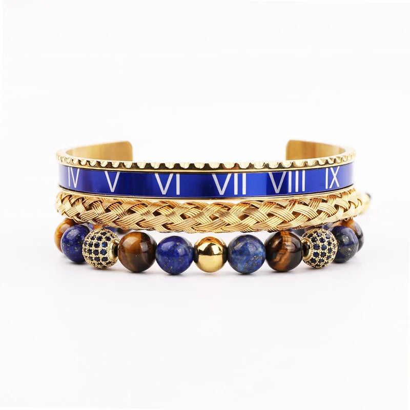 Natural Stone Macrame Bracelet Men Jewelry Stainless Steel Roman Cuff Bangle Gemstone Bracelets Set JBS11269
