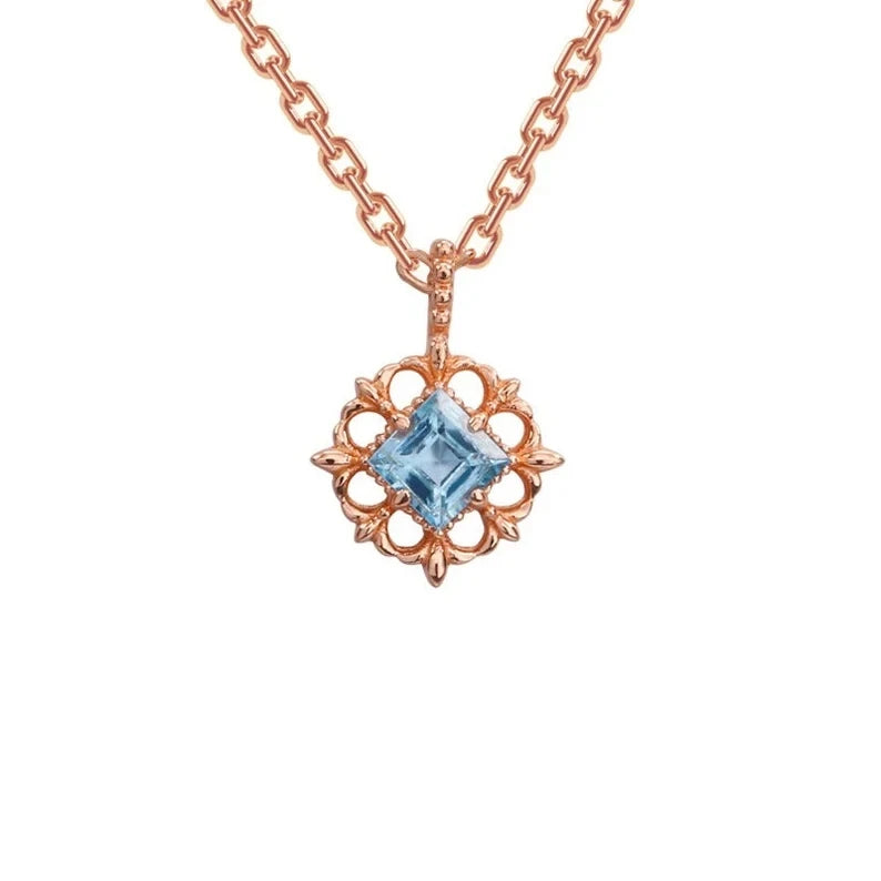 14K Rose Gold Plating Natural Blue Topaz Pendant Necklace Solitaire Gemstone Jewelry for Women