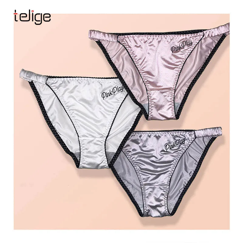 High Quality Luxury Ruffles Solid Knitted Triangle Bikini Underwear Ice Silk Smooth Low-Rise Seamless Breathable Stylish Women's
