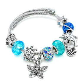 Lady Fashion Jewelry Hot Selling Big Holes Crystal Beads Bracelet DIY Charms Adjust Stainless Steel Bracelet Bangle