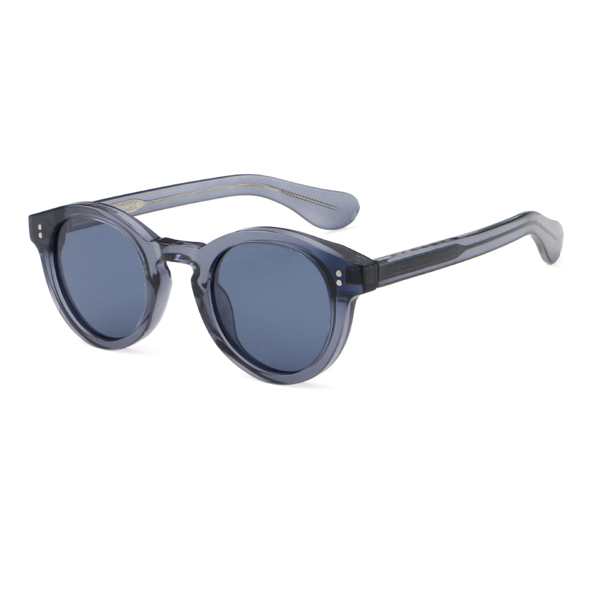 2024 Vintage Handmade Propionic Acid Sunglasses Round Frame Blue Black Rivet Decorate Polarized Sunglasses PC Frame Material