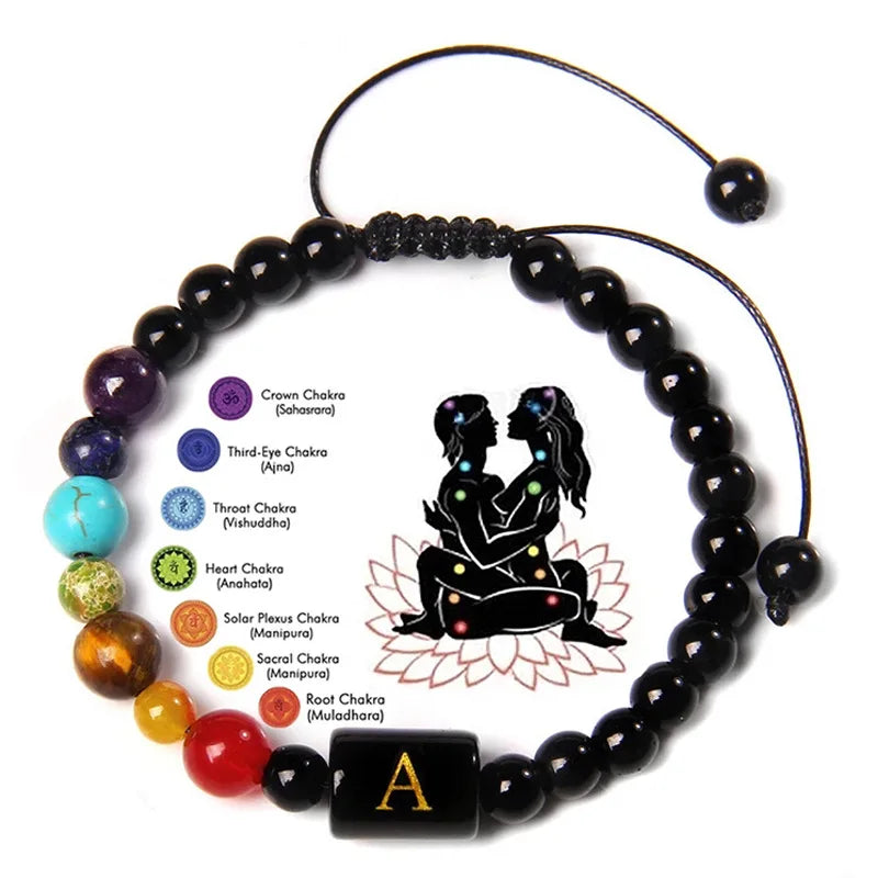 Handmade Woven Natural Obsidian Bead Bracelet 26 Letters Seven Meridians Stone Wholesale Cross-Border Fashion Jewelry for Yoga