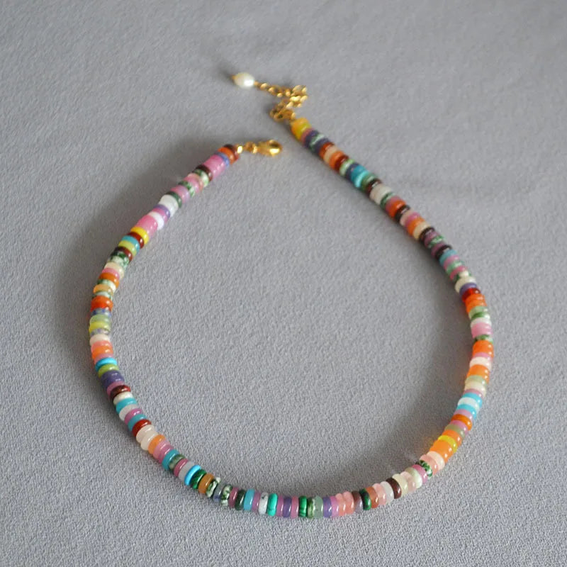 New Summer Colorful Natural Agate Stones Bracelet Set Handmade Beaded Necklace for Women Girls Jewelry Gifts
