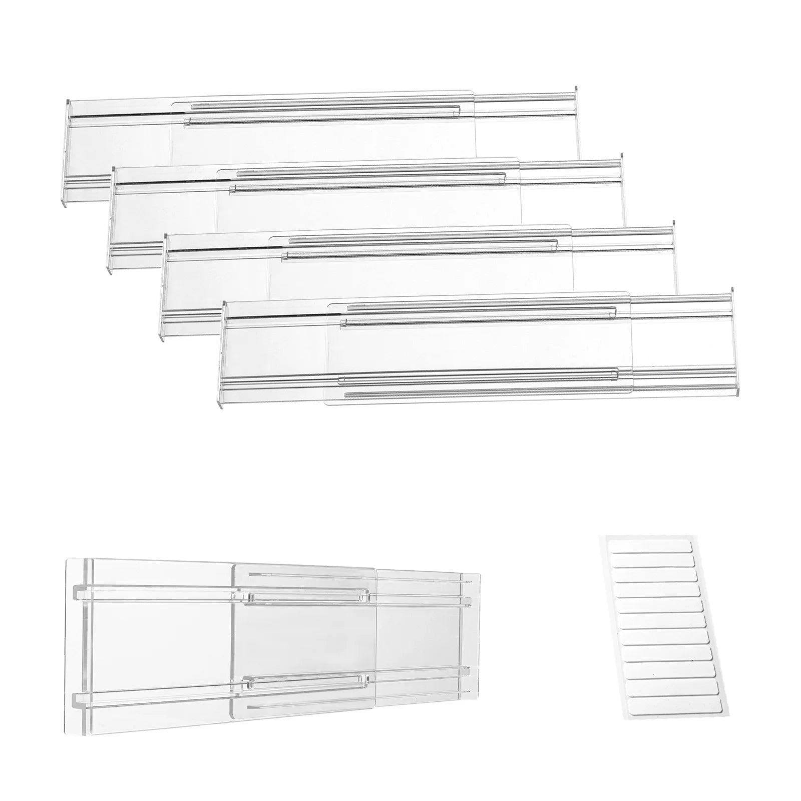4 Pack Plastic Expandable Drawer Dividers Adjustable Kitchen Organizers Space-Saving Expandable Separators