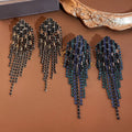 2023 Wholesale Fashion Jewelry Diamond Long Tassel Earrings Women's Fashion Exaggerated Long Sapphire Blue Zirconia Earrings