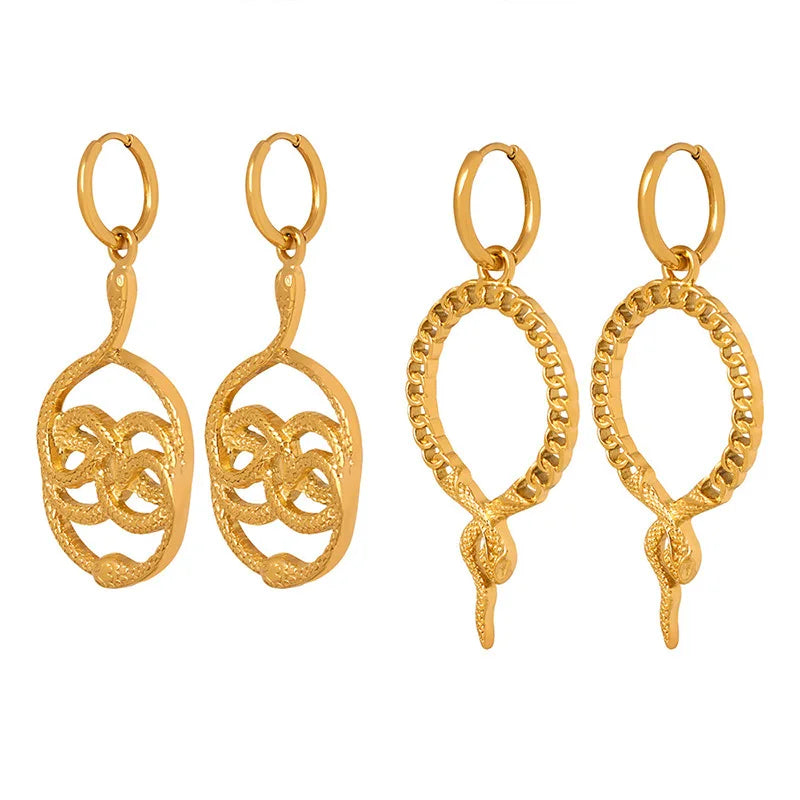 French Style Retro Baroque Hollow Snake-Shaped Earrings Middle Ancient Stainleel Steel All-Match Ear Clips Earrings Female