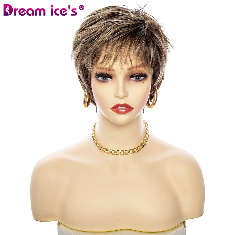 DREAM.ICE'S HAIR White Women Short Straight Blonde for Brown Heat Resistant Soft Tangle-Free 150% Density Rose Mesh Net Wigs