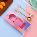 Cute Animal Dessert Coffee Stirring Spoon Cake Fork Stainless Steel Gold Spoon and Fork Set With Box