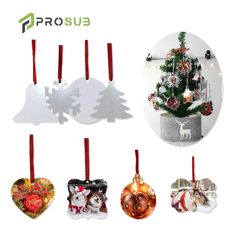Prosub Wholesale Aluminum Sublimation Christmas Decoration Blank Double Sided Custom Print Logo Sublimation Christmas Ornament MegaBDM