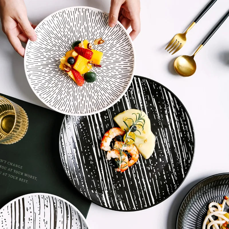 Nordic 8 10 Inch Eco-Friendly Ceramic Dinner Plate Geometry Tableware Porcelain Dessert Dish for Cake Serving Dinnerware