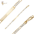 7mm FJ Fallon Fashion Jewelry Figaro Link Ripple Hammered ID Bracelets 14K Gold Two Tone Plated Brass Based