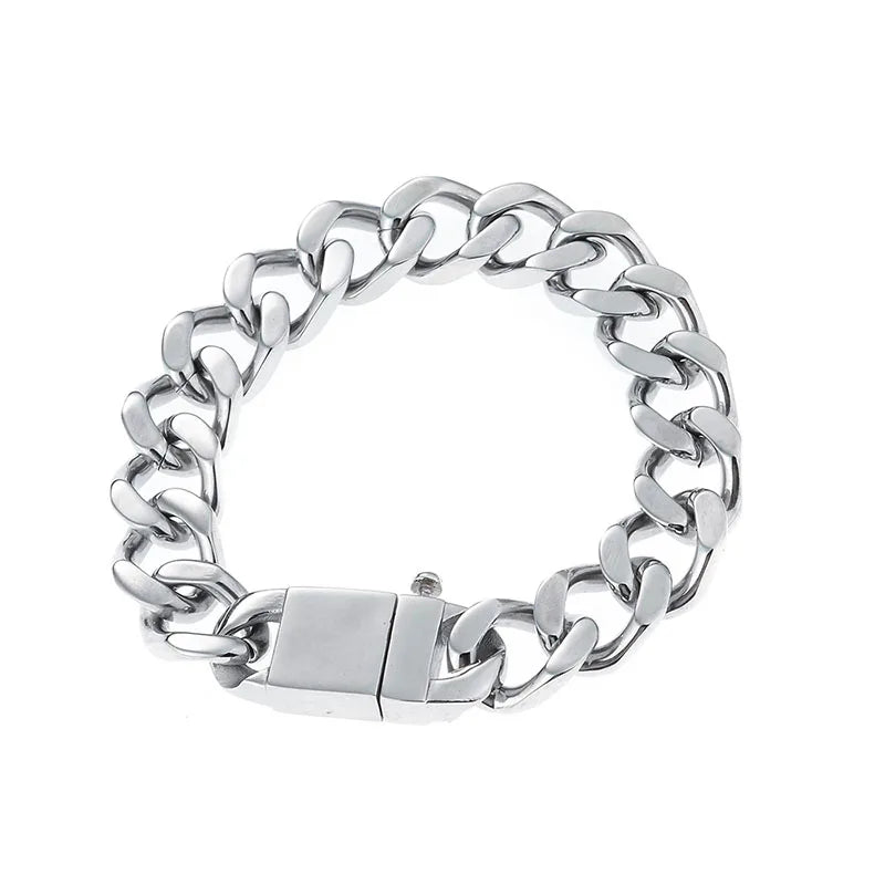 Men Stainless Steel Bracelet Rhodium Plated Curb Cuban Link Chain Trendy Statement Jewelry for Men Women Anniversary