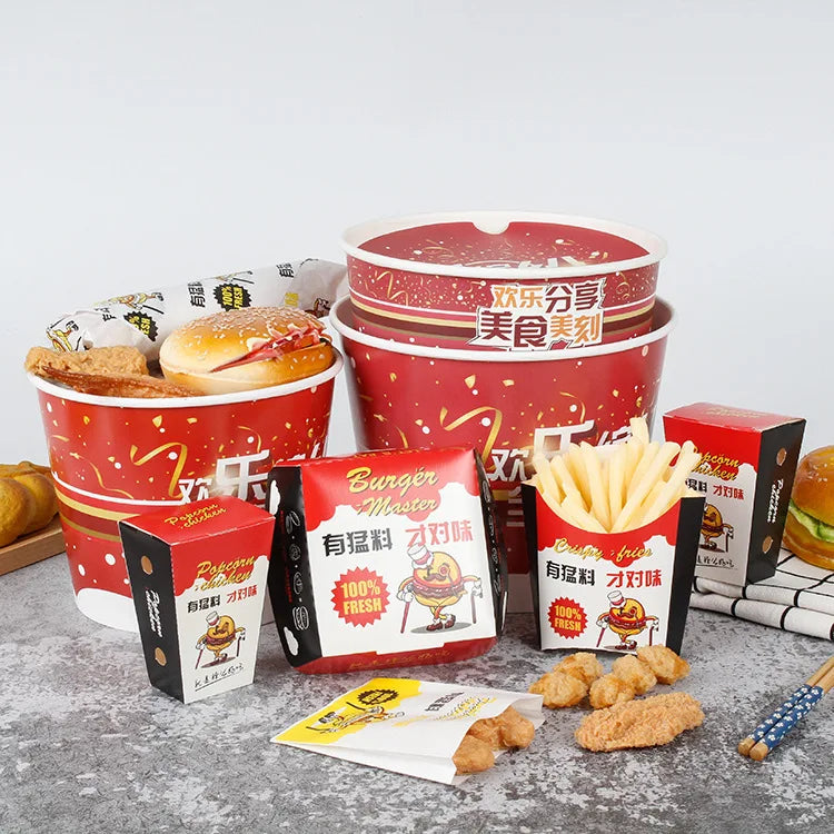 New Design Top Selling White Paper Fried Chicken Packing Box with Custom Chicken Buckets Printed Take Out Food Packaging