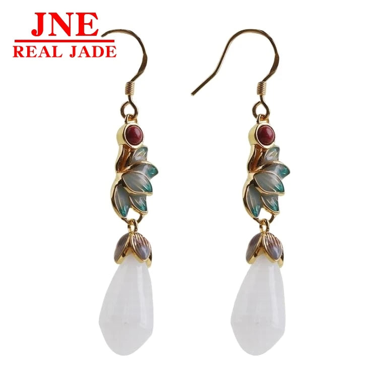 Cloisonne Earrings Hetian Jade Ring Style Jade Chinese Earrings