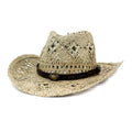 Fashion Mens Natural Salt Straw Seagrass Hand Woven Western Cowboy Hat Straw Sun Hats with Leather Band