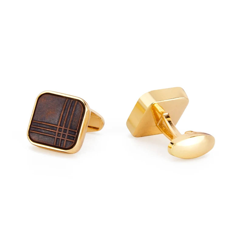 Daili Classic Gold-Plated Zinc Alloy Square Cufflinks for Men Red Bronze Business Suit Shirt Wedding Engagement Party Occasions