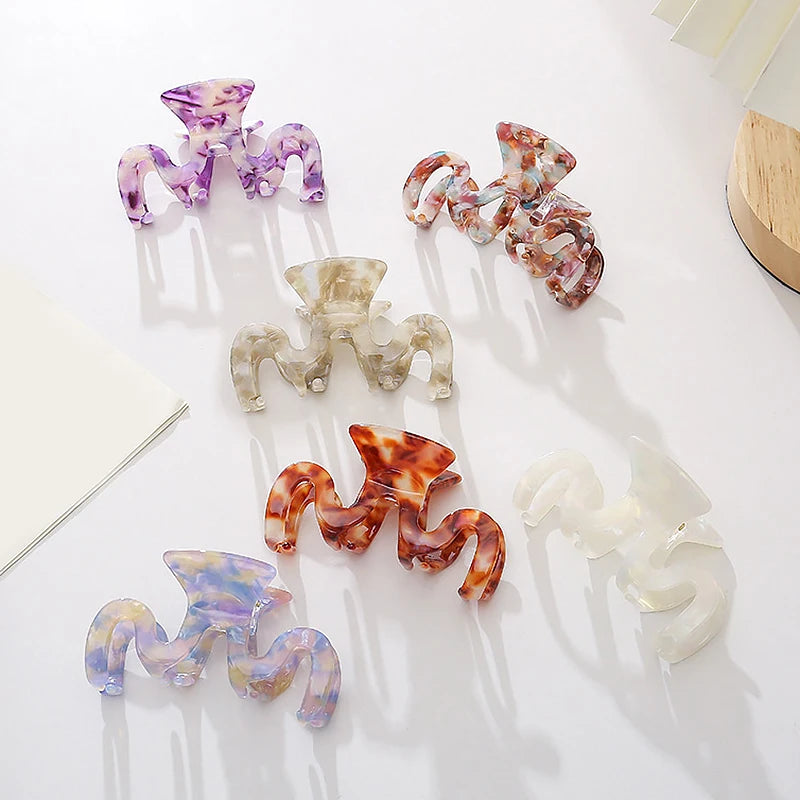 Korean INS Women Fancy Wavy Shark Clip Tortoiseshell Crab Hair Clip Claw Color M Shape Acetate Hair Claw