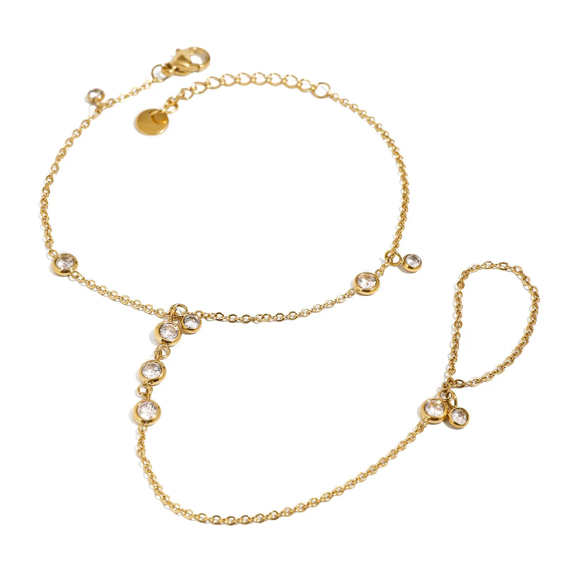 N&S Women's BlingBling Zircon Finger Bracelet 18K Gold Stainless Steel Trendy Hand Chain Jewelry for Anniversary Occasions Gift MegaBDM