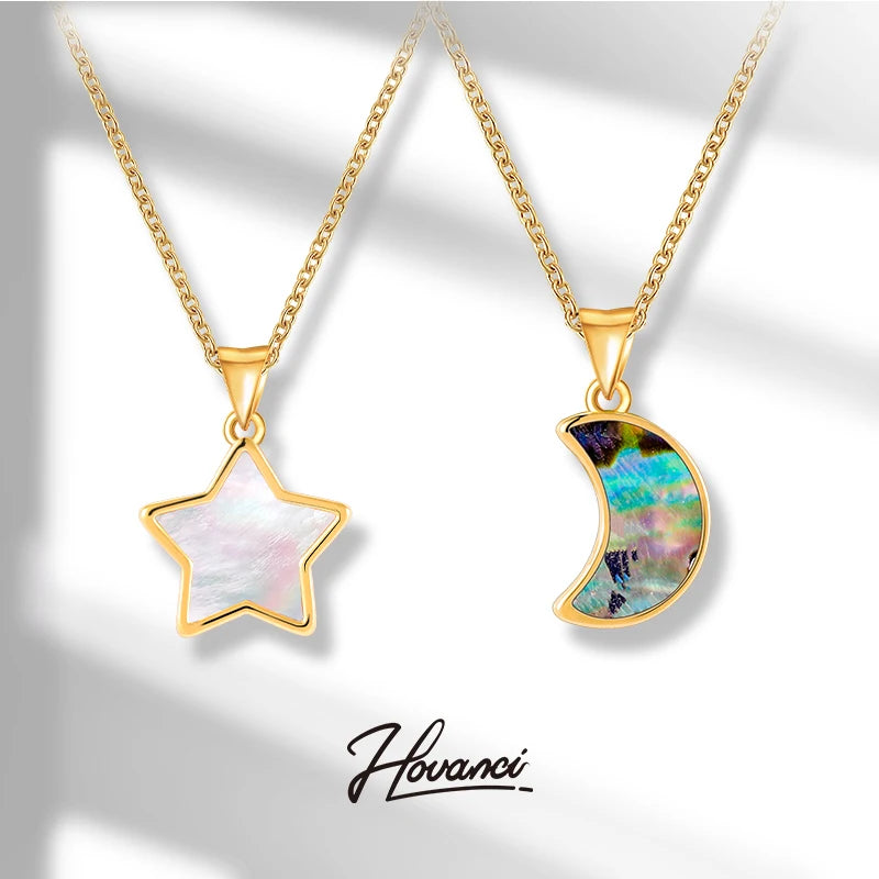 HOVANCI Cute Trendy Necklace Shell Moon Star Necklace Women Stainless Steel Chain Pendants Necklace