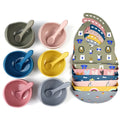 RTS Silicone Bowl With Spoon Waterproof Bib Silicon Bebe Suction Bowl Food Grade Babero Split Plate