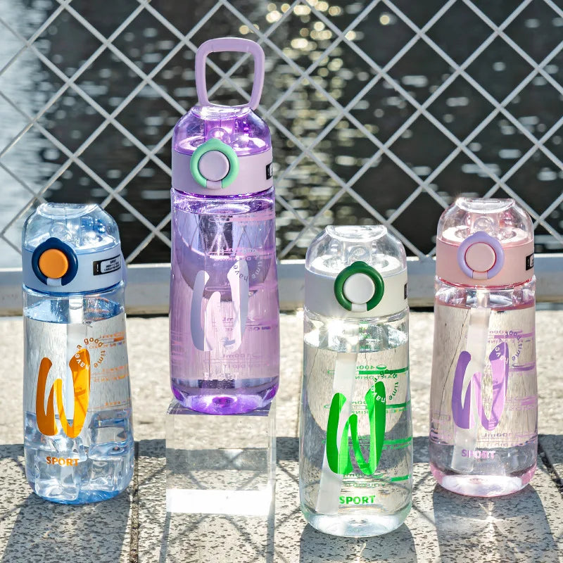Hot Sale New Design 600ml Eco-Friendly Colorful Portable Plastic Water Bottle with Straw for Adults Travel Direct Drinking