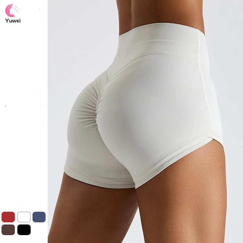 Women's High-Waisted Seamless Yoga Biker Booty Running Gym Shorts Scrunch Butt Workout Athletic Shorts with Solid Pattern