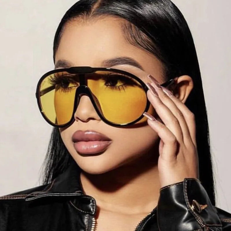 Women's Oversized Sunglasses New Big Pilot Design UV400 Optical Lenses One-piece Frame Made PC Fashionable Sun Glasses for Men