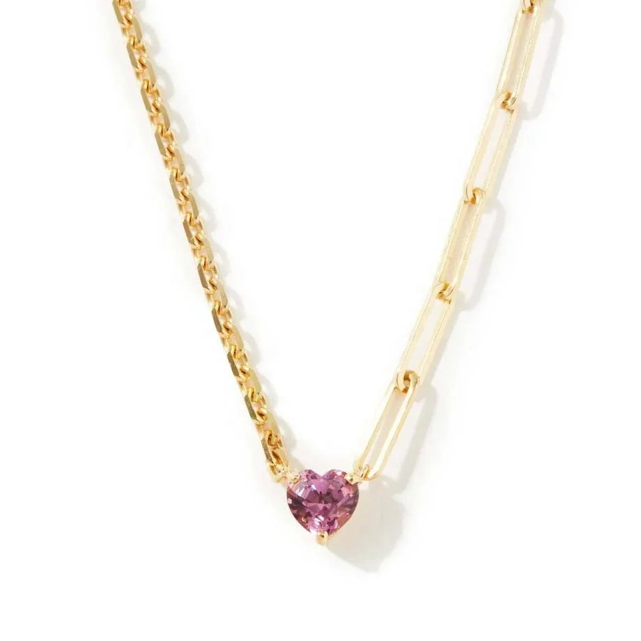LOZRUNVE 925 Sterling Silver Elegant Mixed Cable Paperclip Asymmetric Chain Necklace Gold with Heart Pendant