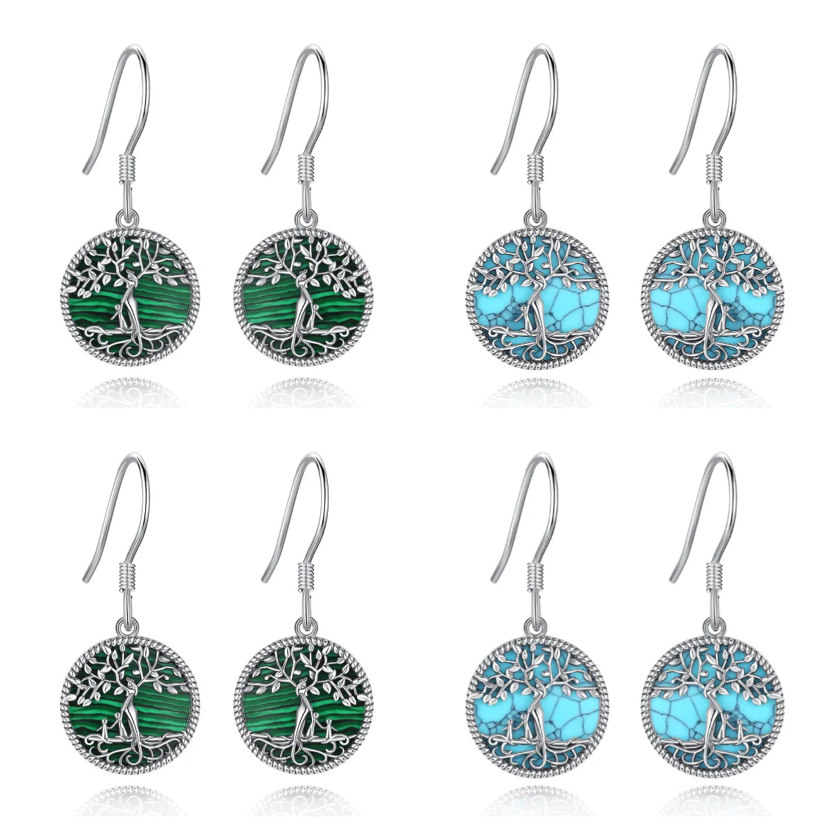Merryshine  Wholesale 925 Sterling Silver Turquoise Tree Life Trendy Drop Earrings Gemstone Jewelry