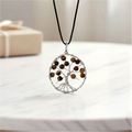 Natural Tree of Life Crystal Pendant Healing Round Beads Copper Wrap Wire Chakra Pendant for Jewelry Making Home Decor