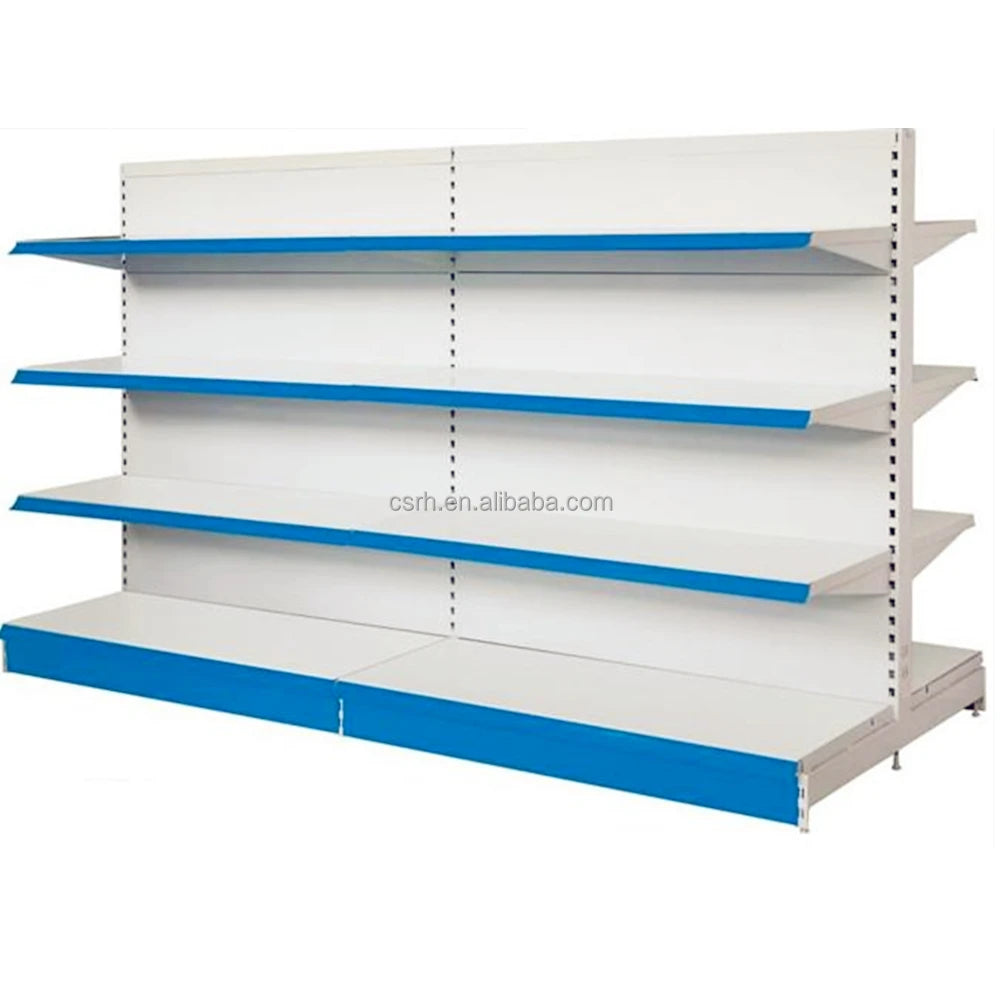 Double Layers Plain Panel White Standard Supermarket Gondola Shelf