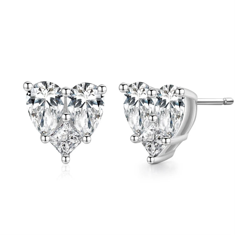 Original Design 925 Sterling Silver Cubic Zirconia Iced Out Heart Shape Women Stud Earrings