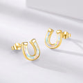 Lucky Jewelry 925 Sterling Silver Gold Plated Opal Horseshoe Stud Earrings for Women
