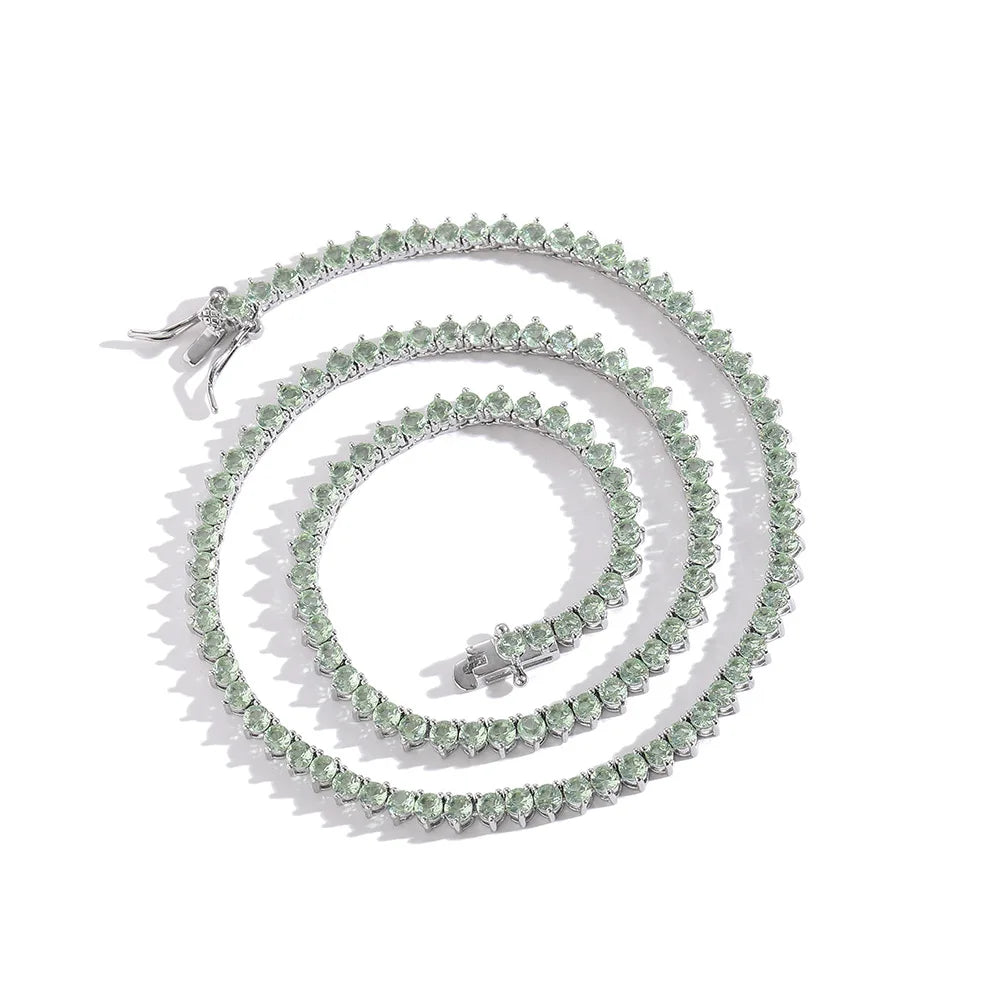 Silver/Rhodium Plated Luxury Zirconia Stone Sparkling Crystal Rhinestone Chokers Necklace with Tennis Chain for Men
