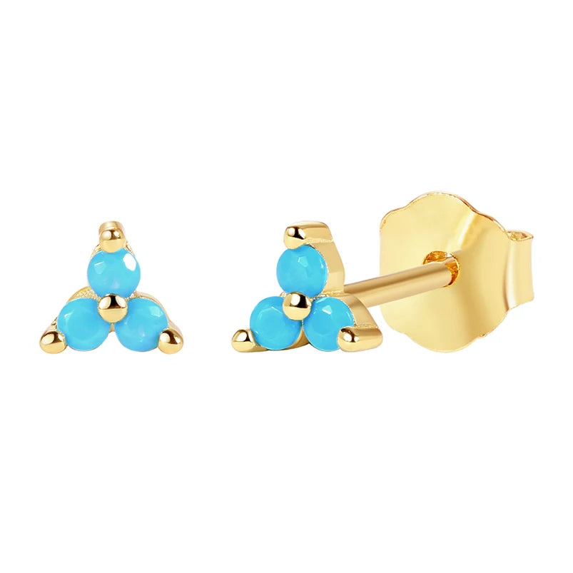 Gemnel Minimalist 925 Sterling Silver 18k Gold Classic Turquoise Cluster Stud Earrings