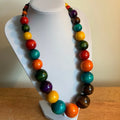 Large Bead Necklace Pan Afrikan RBG Large Wooden Bead Necklace Authentic African Multicoloured Wooded Large Beaded Necklaces