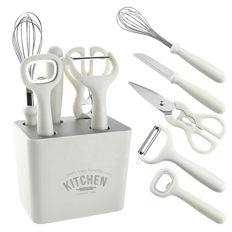 Stainless Steel Kitchen Gadget Set 6-piece Set with Storage Seat Peeling Fruit Knife Auxiliary Food Tool Combination Set